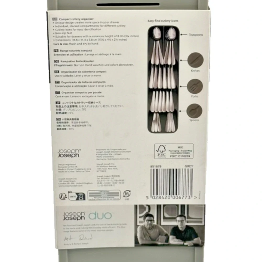 Joseph Joseph DrawerStore Compact Cutlery Organiser Grey Drawer Tray Divider New